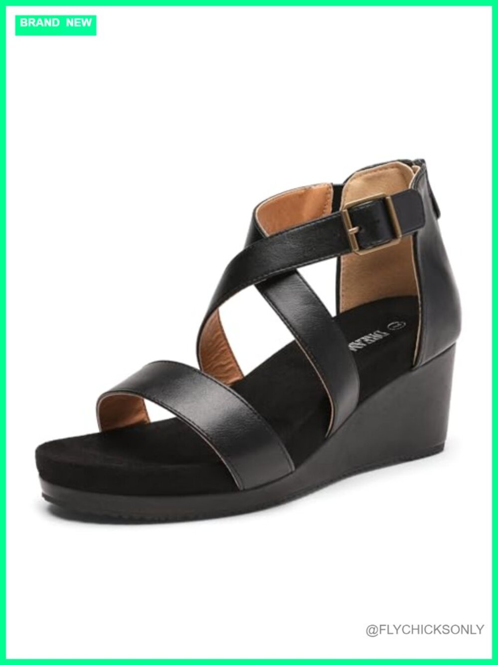 Women's Wedge Platform Sandals Vegan Leather Ankle Strap Summer